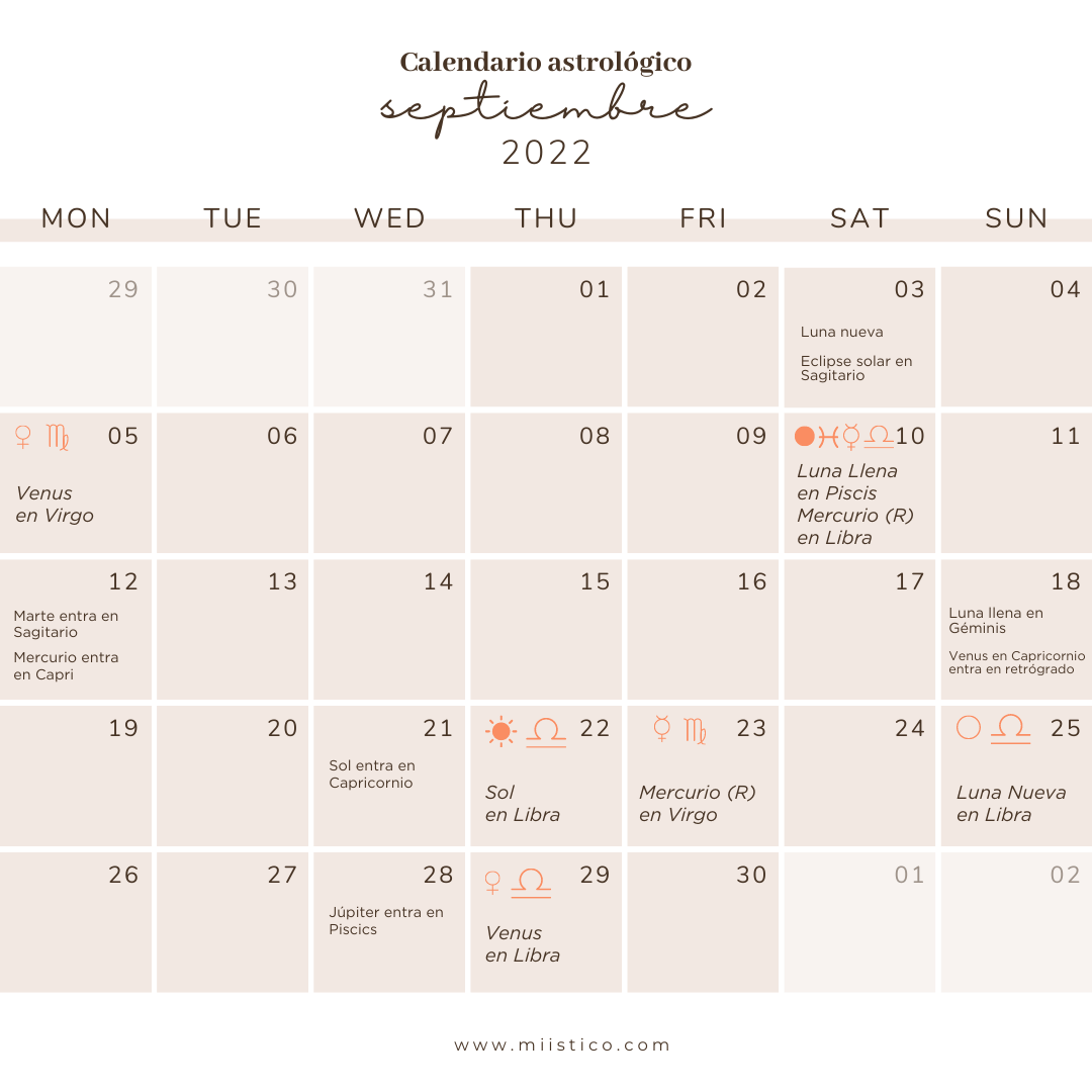 Calendario Astrológico Septiembre 2022