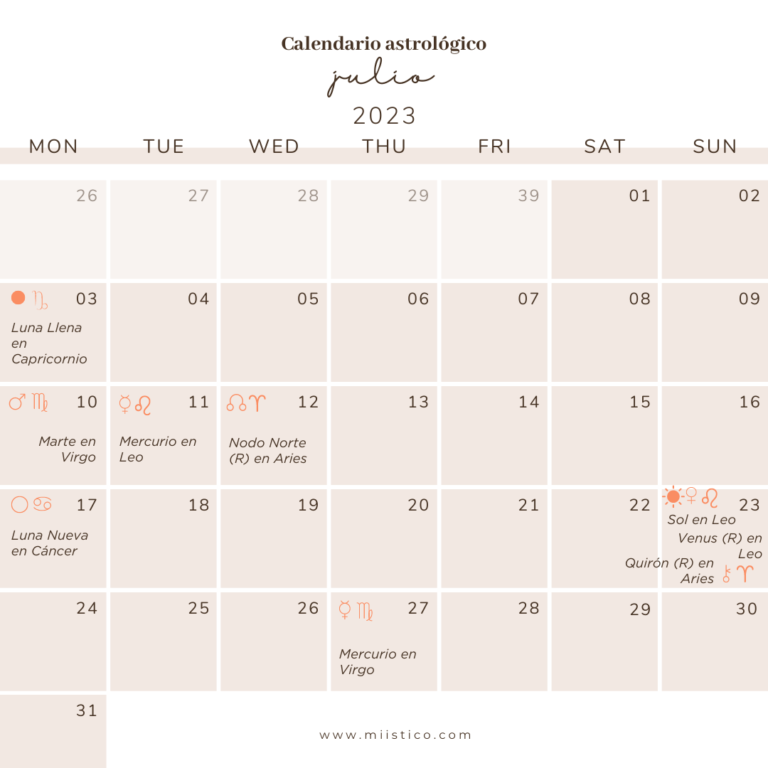 Calendario Astrológico julio 2023