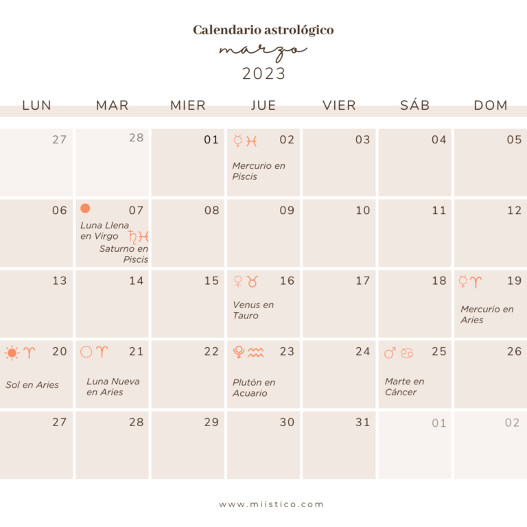 Calendario Astrológico marzo 2023